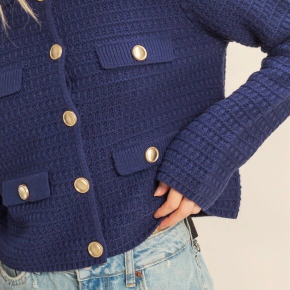 Eva Textured Knit Sweater Jacket with Gold Buttons | Women's Fall and Winter - Picture 3 of 7